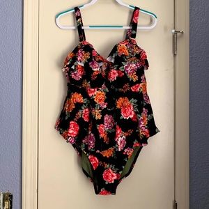 black floral one piece swimsuit